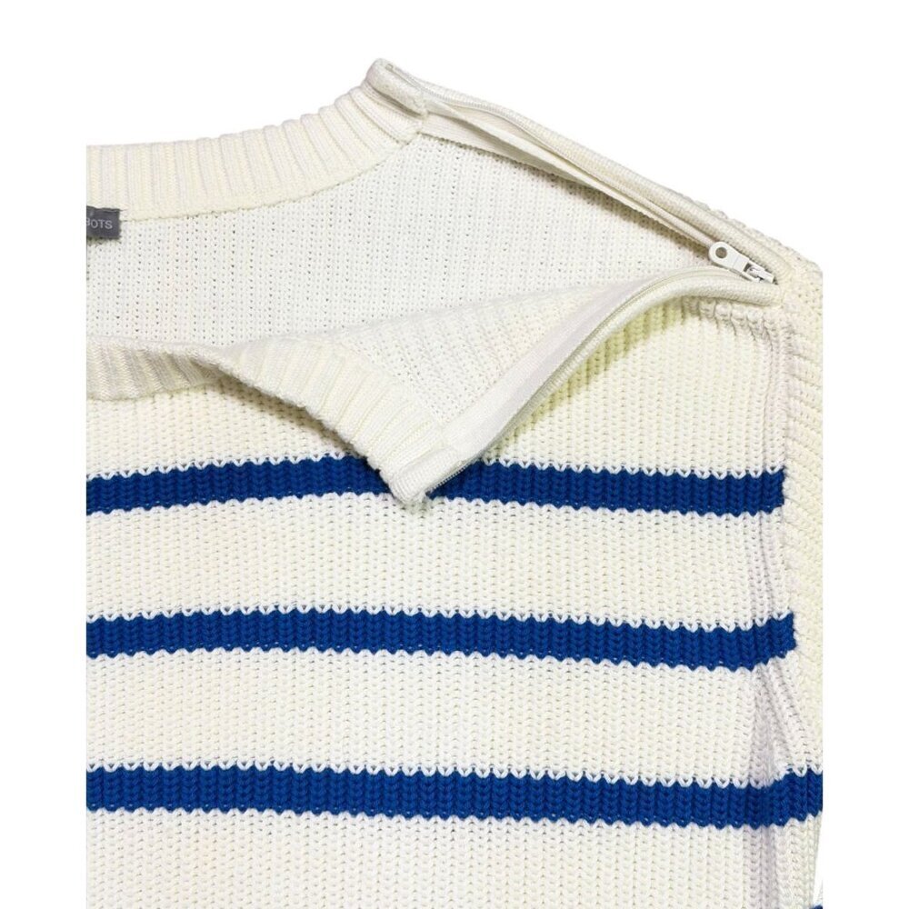 T by Talbots Multi Stripe Crewneck High-Low Sweater Ivory Blue Medium - Picture 6 of 11